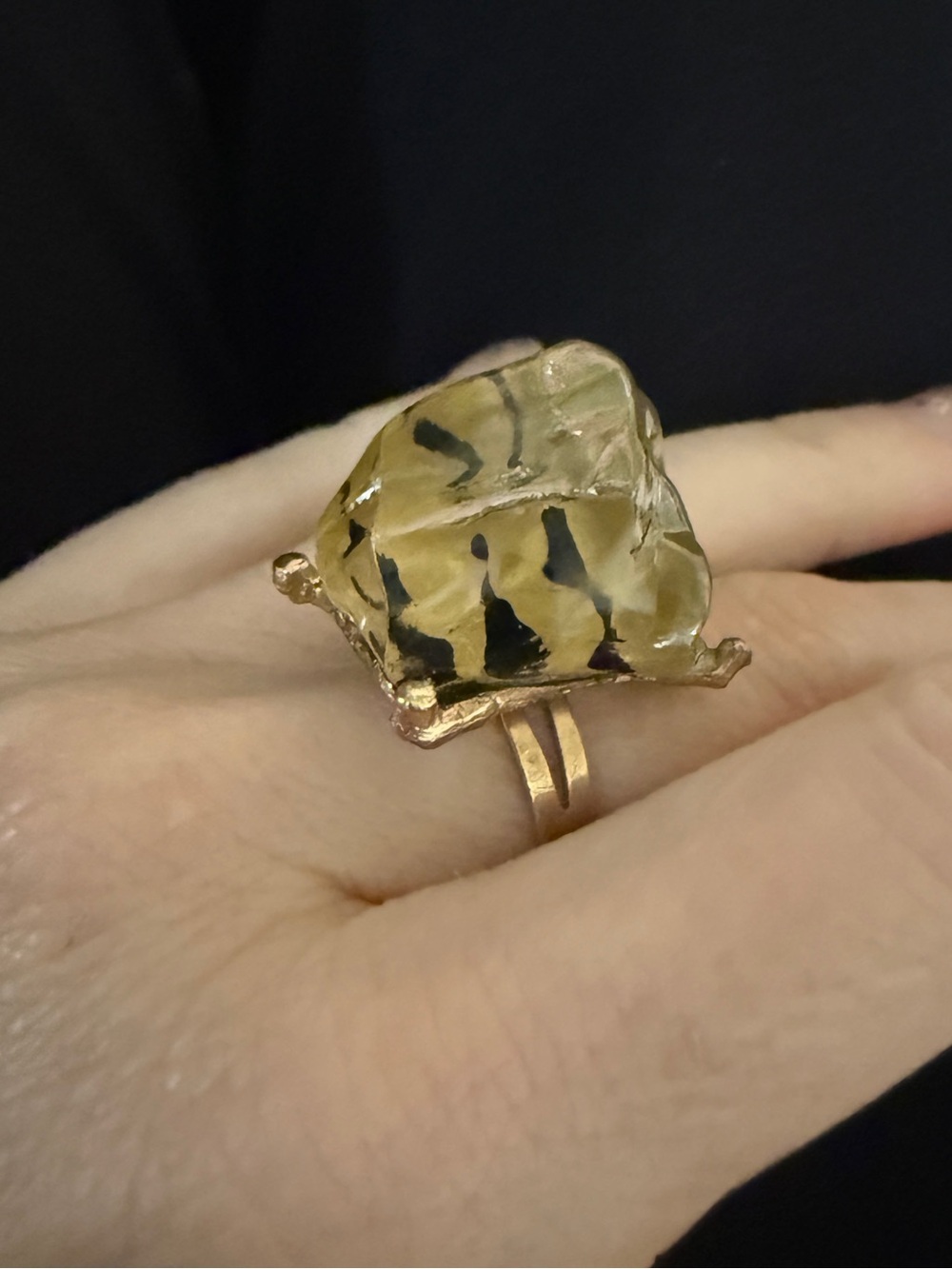 Acrylic zebra print nugget cocktail statement Gold-Tone Ring adjustable band
